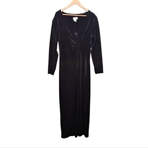 Vintage Robbie Bee Black Velvet Dress Gown Size 14 Slit Wrap Waist Hollywood